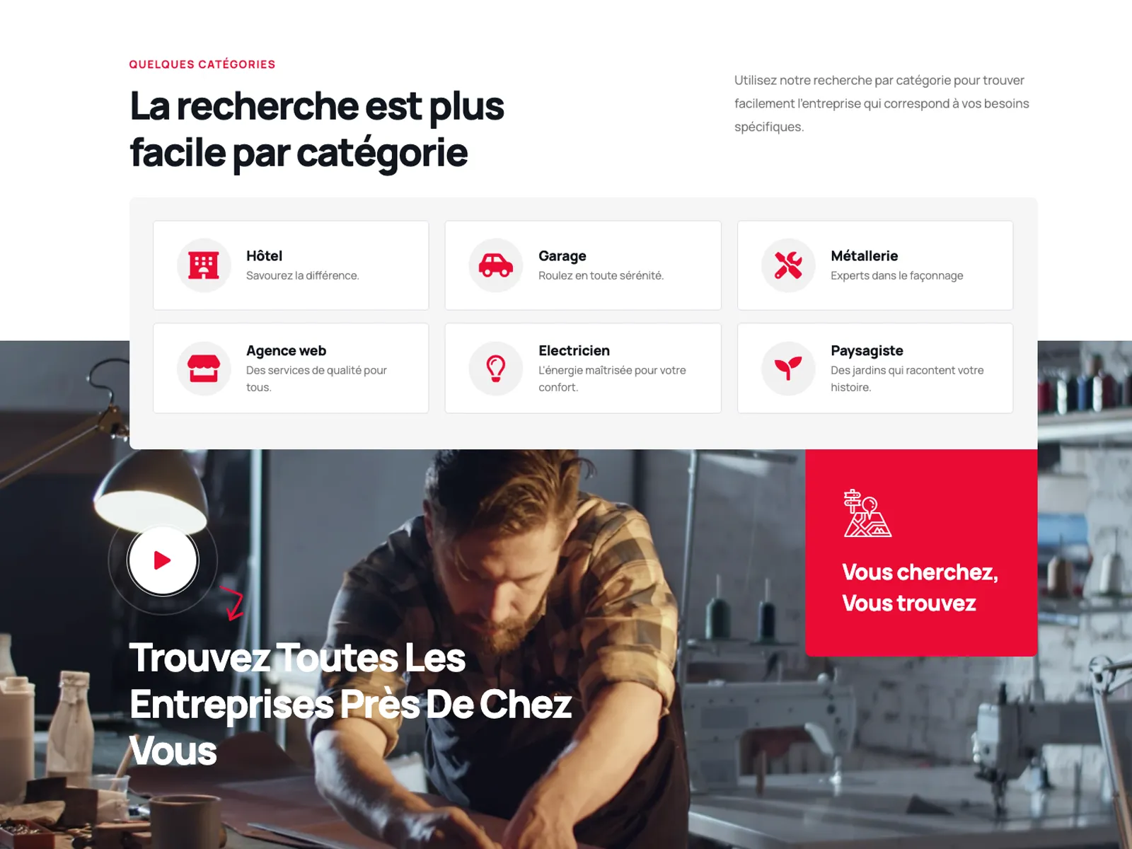 section catégorie de la plateforme A2PAS