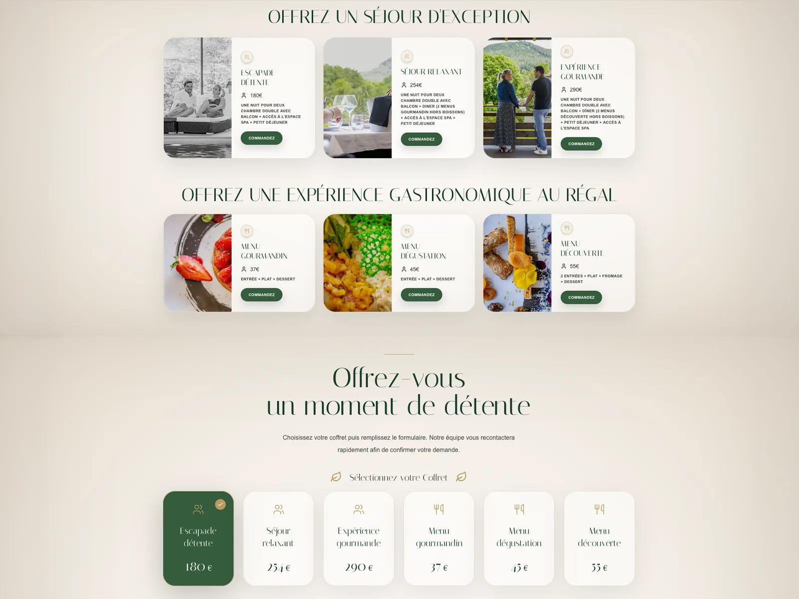Pages de présentation des prestations de l’Hôtel Le Régal