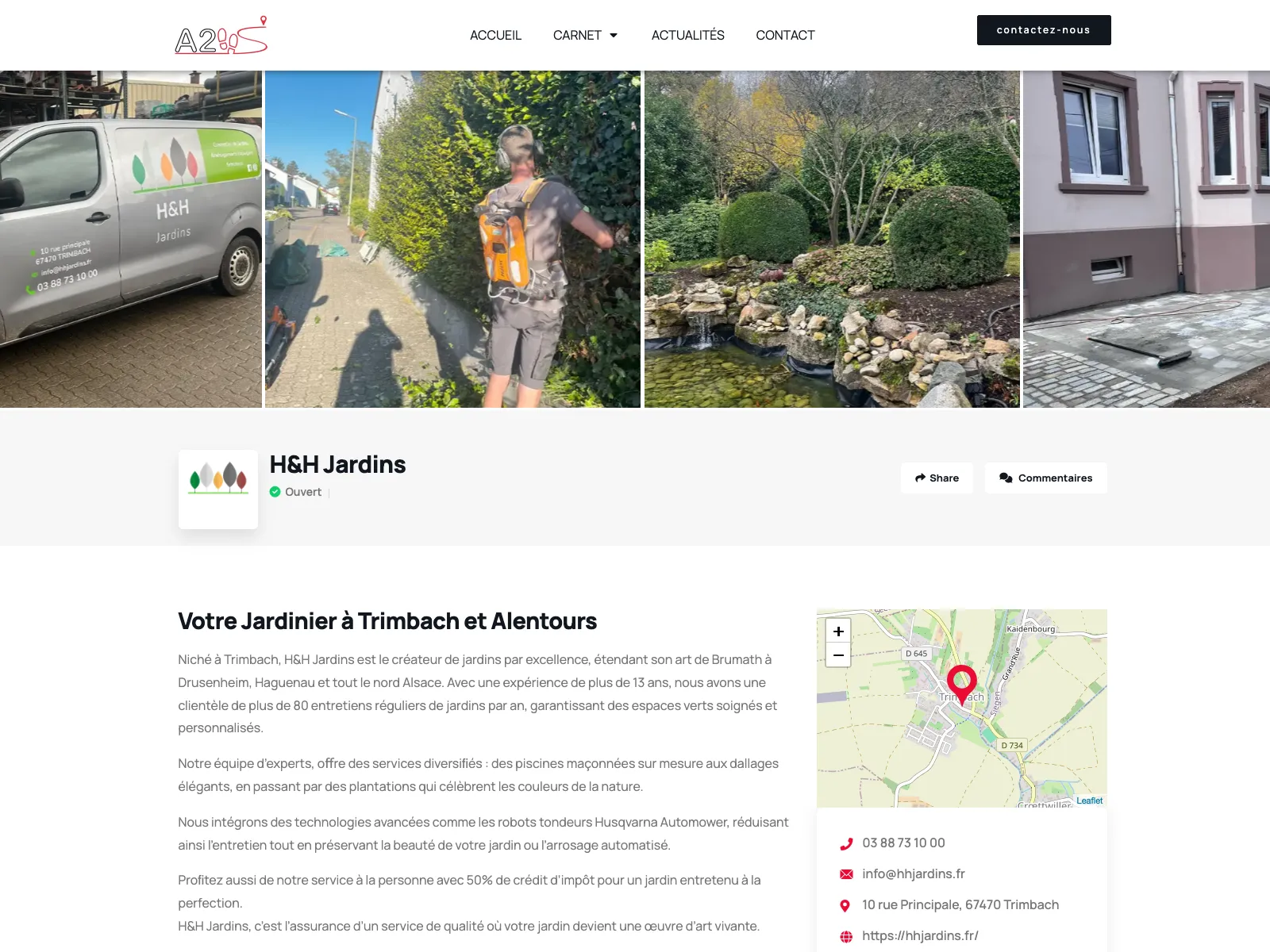 Présentation d'une fiche entreprise sur A2PAS